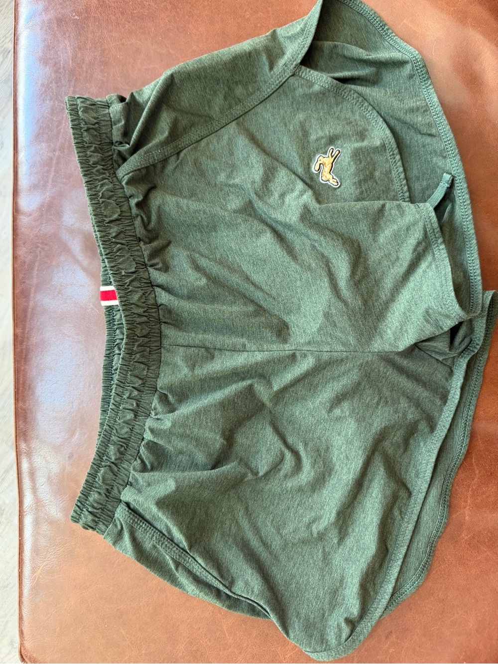Tracksmith Olive Green Women's Athletic Shorts with Embroidered Hare